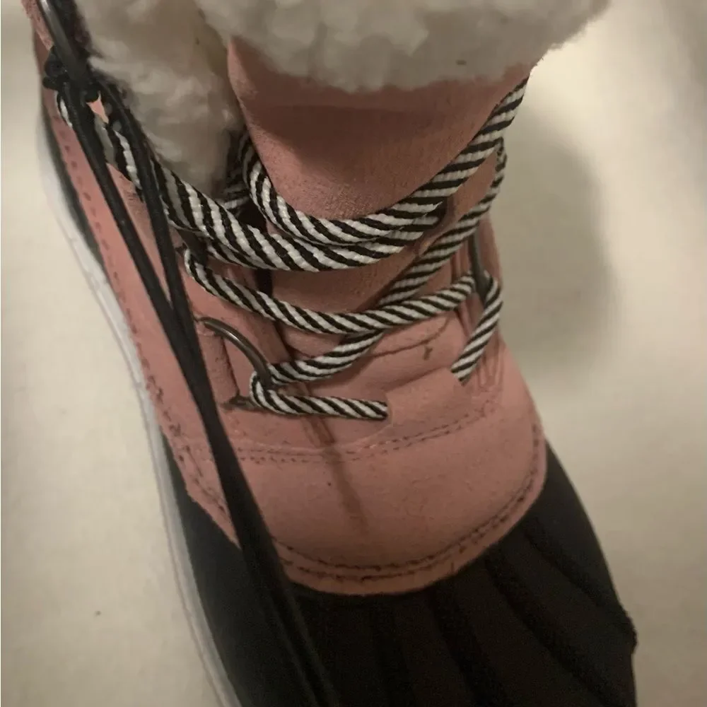 Cat And Jack Kids Easy On Winter Boots Youth Girl Sz 3 Pink Fur Lined Warm